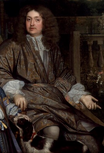 painting of Sir Robert Vyner from 1673. He wears rich silks and has a dog at his feet.